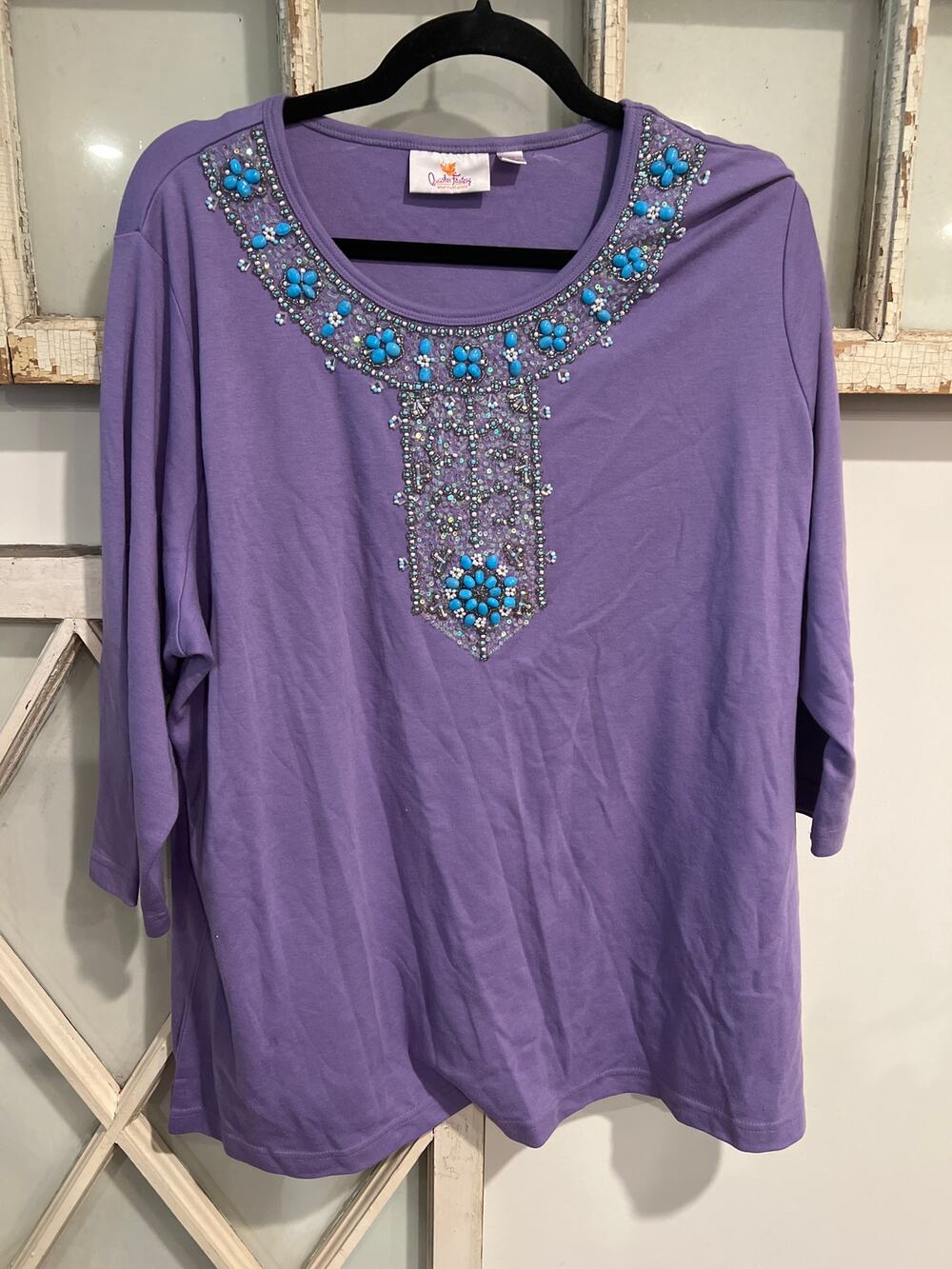 The Quacker Factory size 2X purple jersey top with embellishments